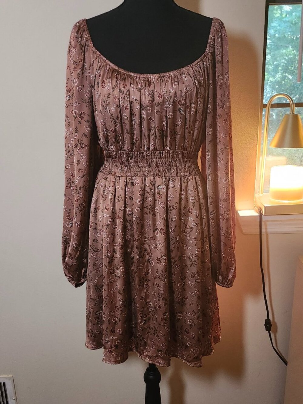 Altar'd State Satin Babydoll Romance Dress L Bubble Sleeve Cottagecore NWOT